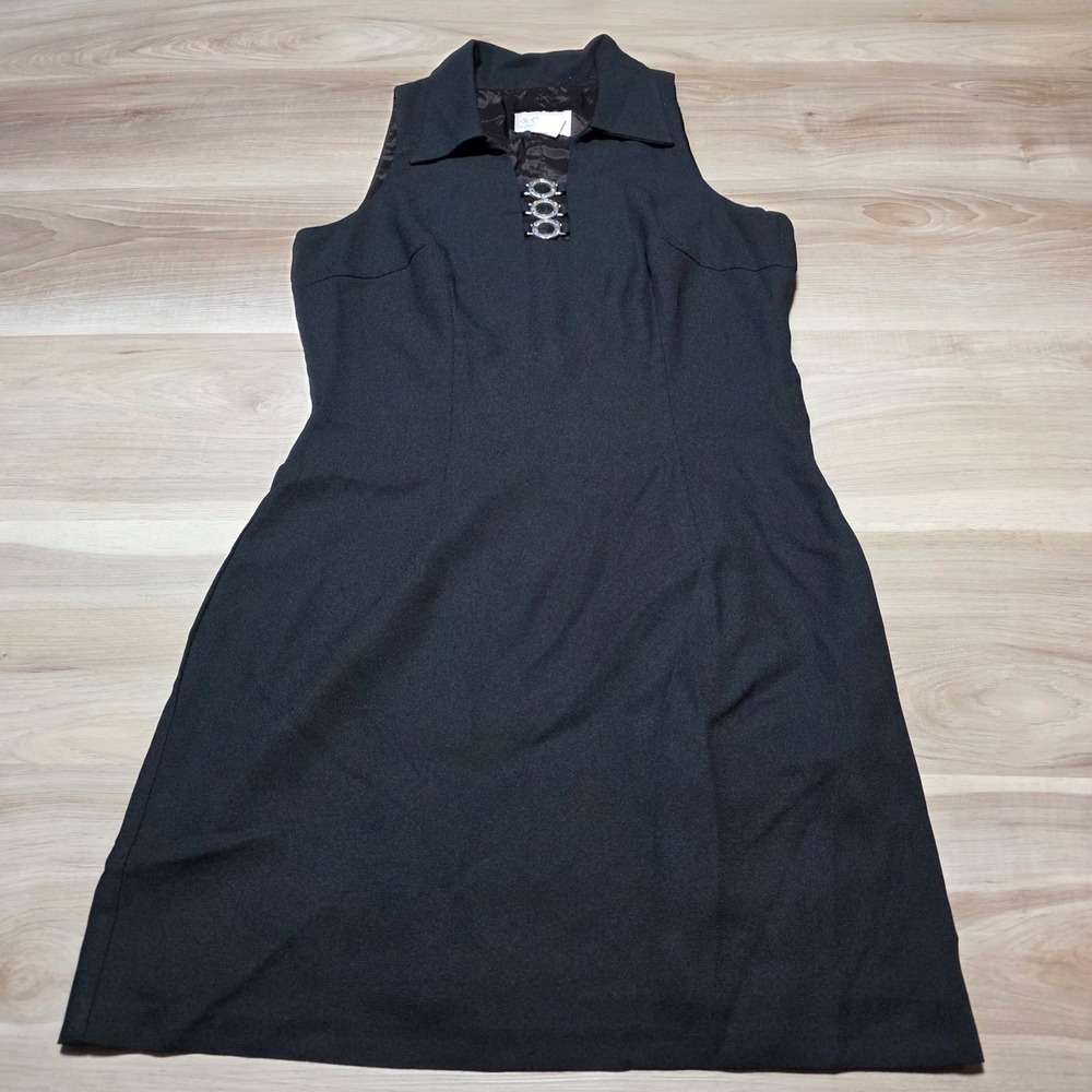 XOXO Dress Womens M Black‎ Sleeveless Collared Keyhole Ring Detail Mini Shift